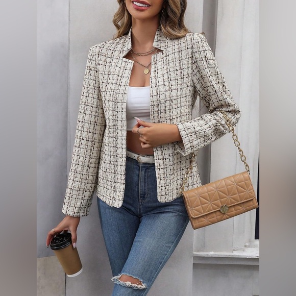 SHEIN Cream Tweed Blazer - Picture 6 of 10